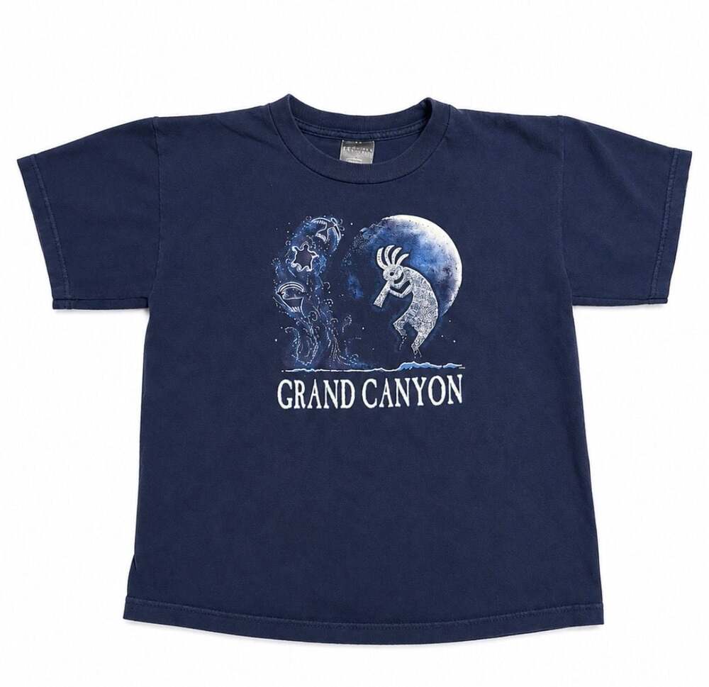 Vintage Prairie Mountain Grand Canyon Kokopelli T-Shirt Navy Blue Size 14/16
